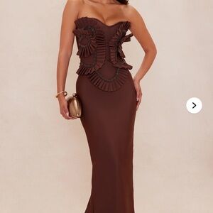 NWT Embellished Brown Formal Maxi Dress